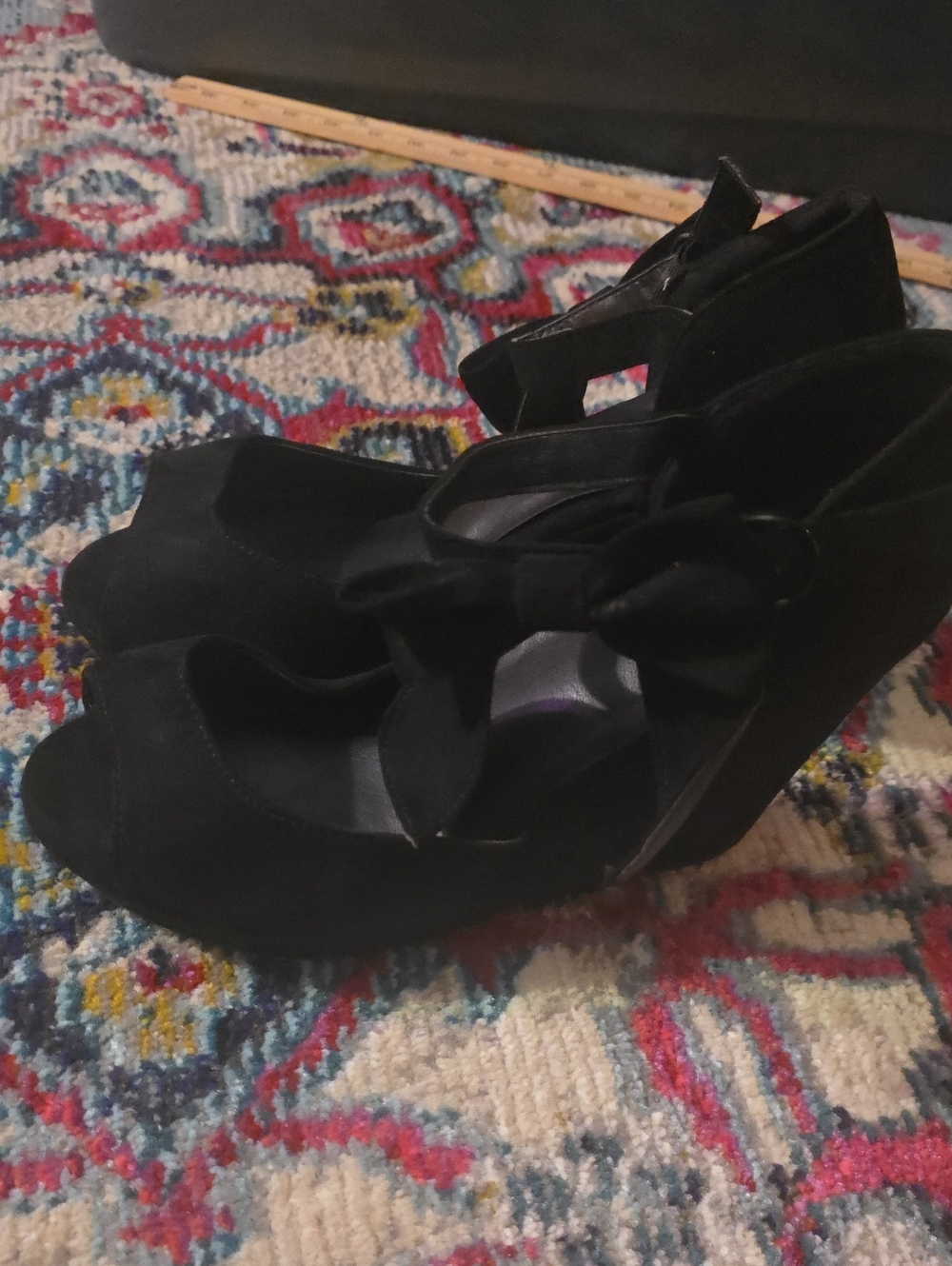 torrid Black Peep-Toe Bow Wedge Sandals